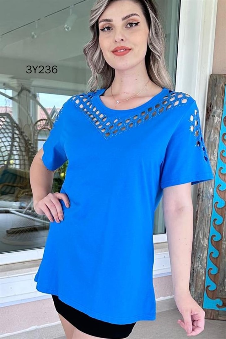 Taş İşlemeli Lazer Kesim Tshirt