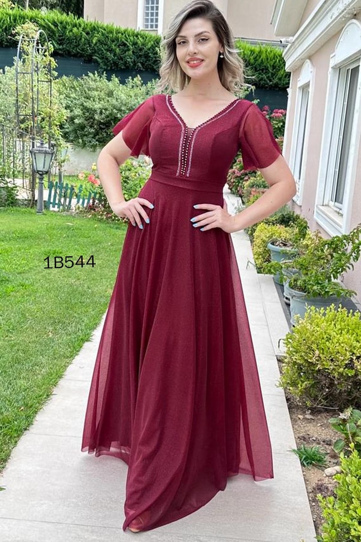 Taş İşlemeli Simli Elbise