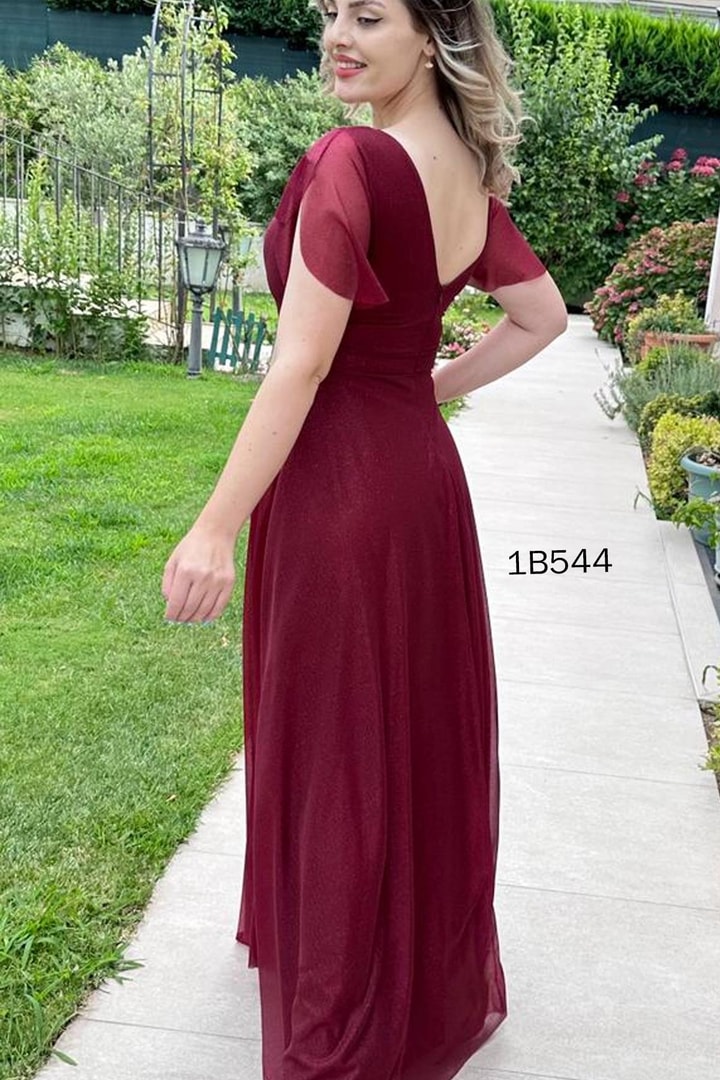 Taş İşlemeli Simli Elbise