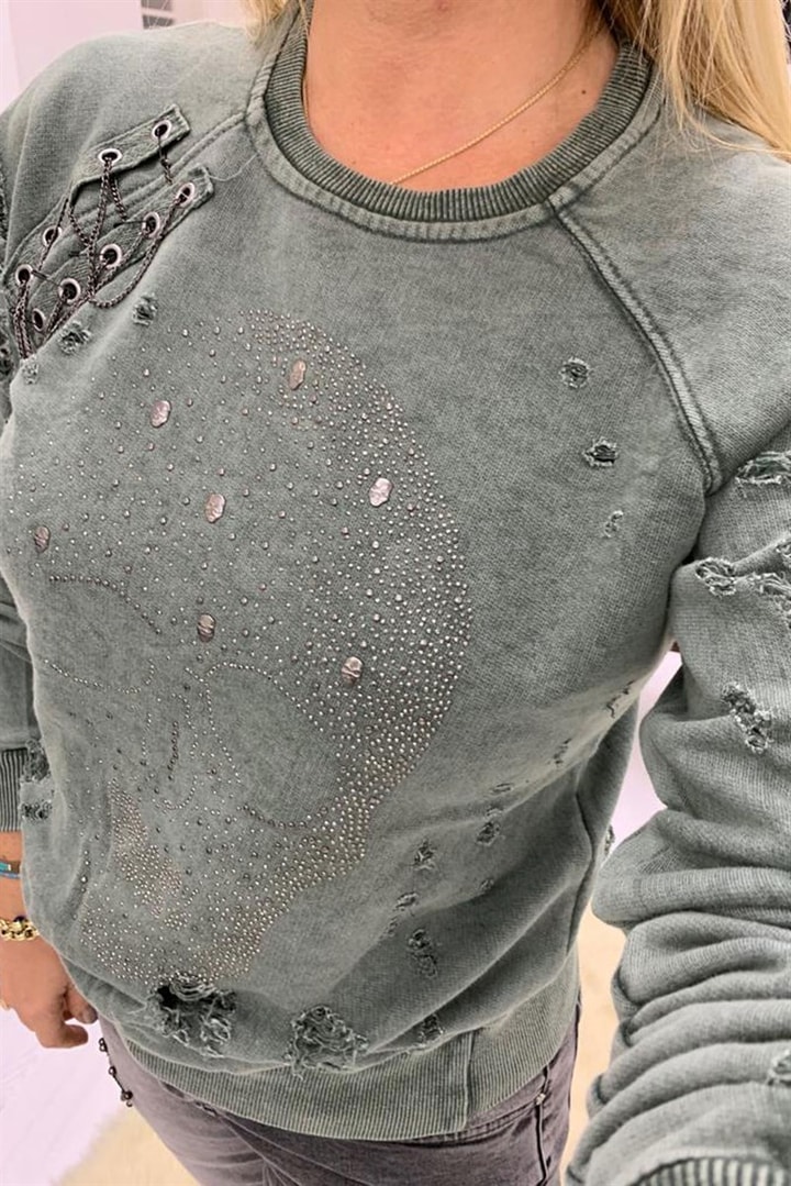 Taş İşlemeli Sweat Shirt