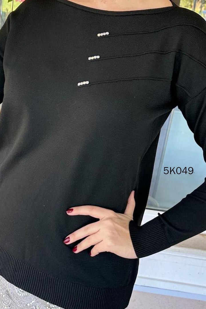 Taş İşlemeli Triko Bluz