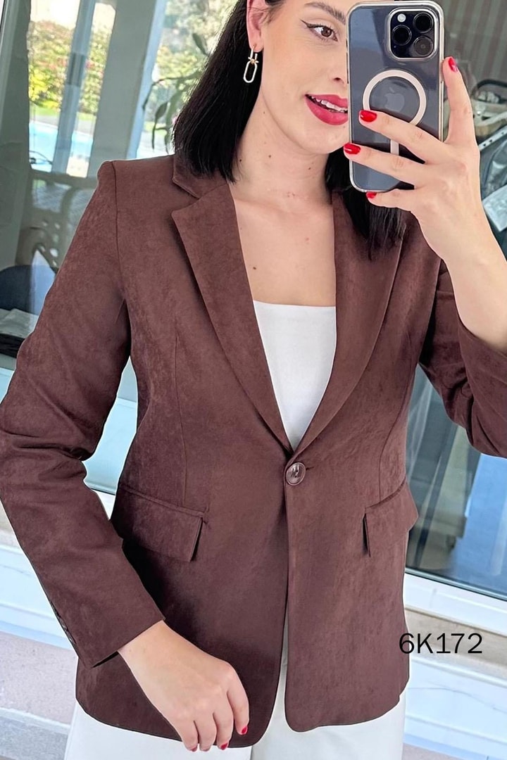 Tek Düğmeli Blazer Süet Ceket