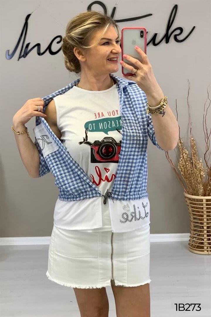 Tshirt Hediyeli Taş Detay Gömlek