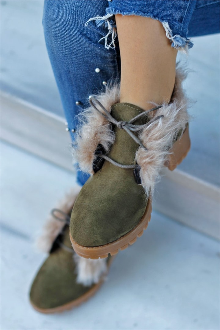 Tüylü Kısa Topuklu Ayakkabı