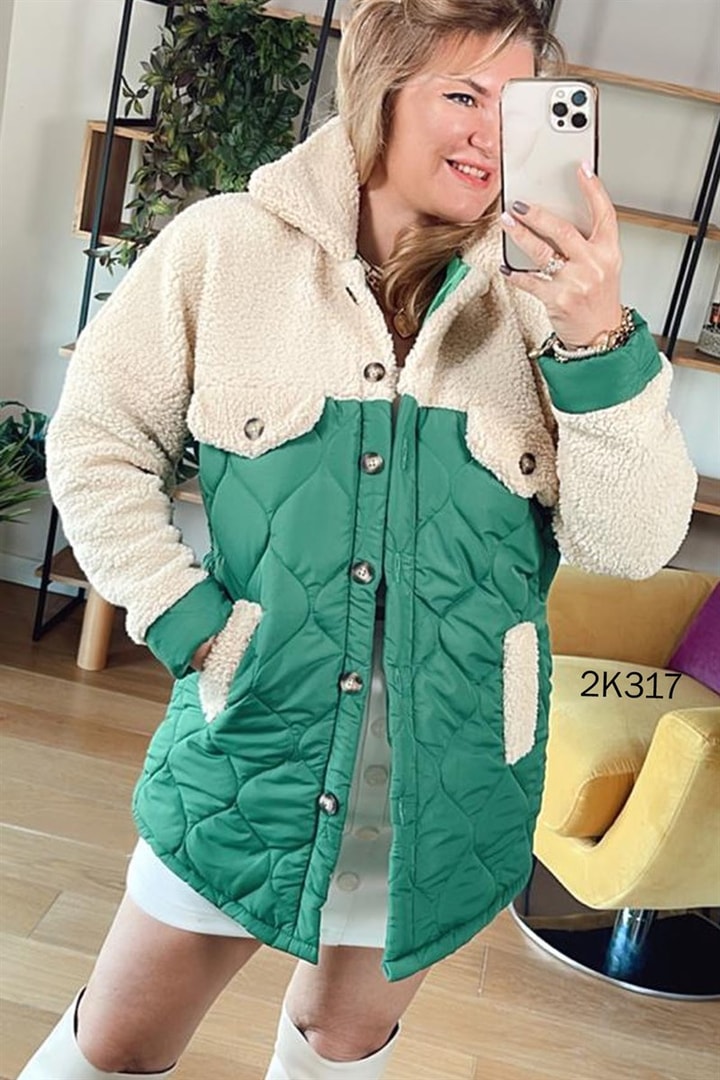 Üstü Peluş Kapitone Mont