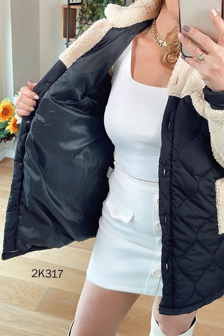 Üstü Peluş Kapitone Mont