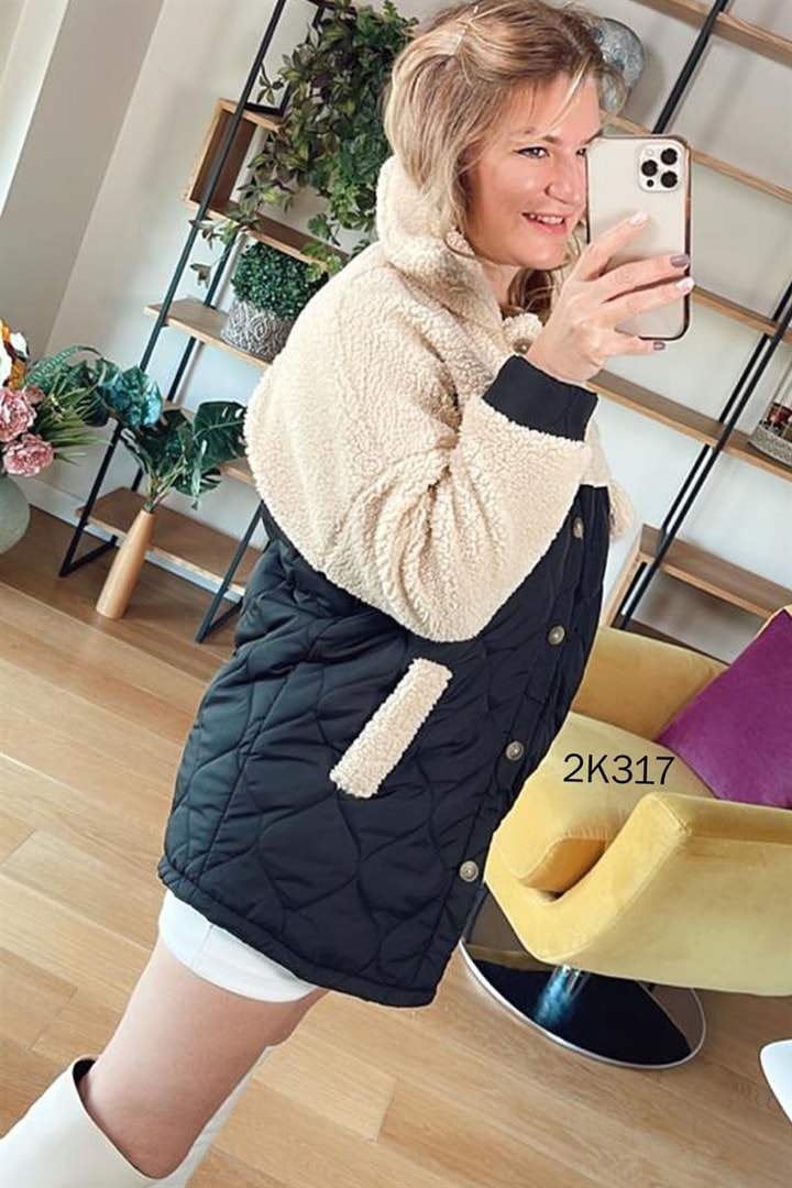 Üstü Peluş Kapitone Mont