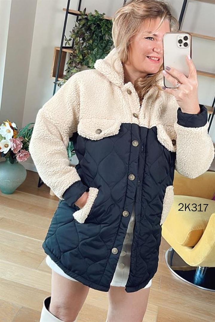 Üstü Peluş Kapitone Mont