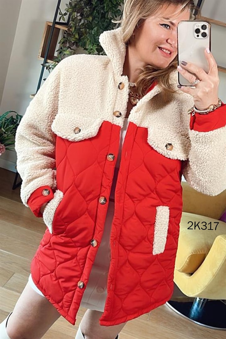 Üstü Peluş Kapitone Mont