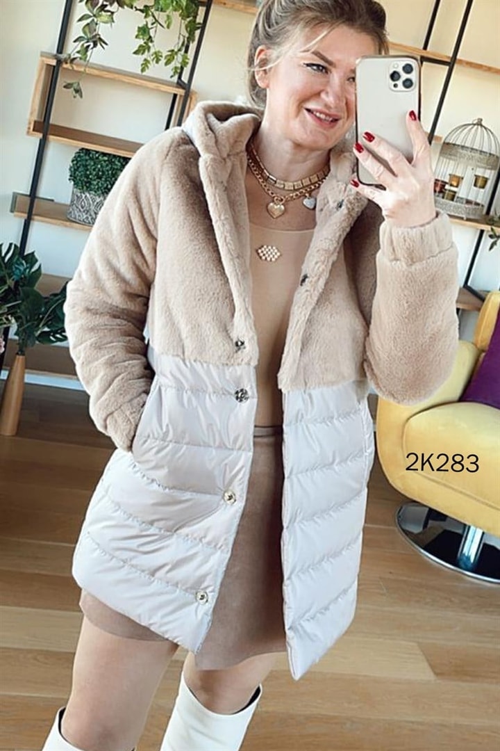 Üstü Peluş Kapşonlu Kaban