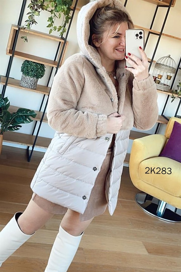 Üstü Peluş Kapşonlu Kaban