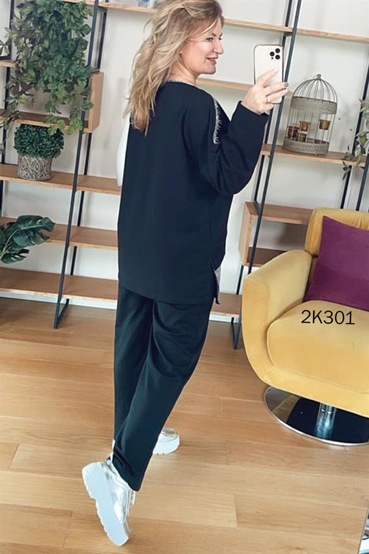 V Taş Baskılı 2 Li Eşofman Takımı