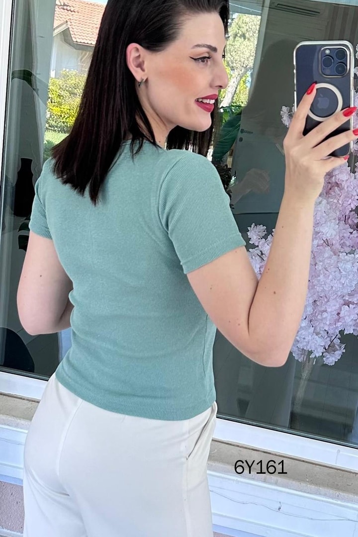 V Tokalı Fitilli Kaşkorse Tshirt