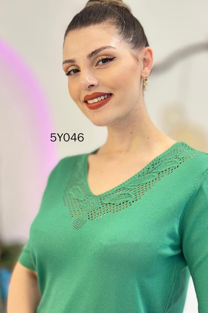 V Yaka Ajurlu Merserize Triko Bluz