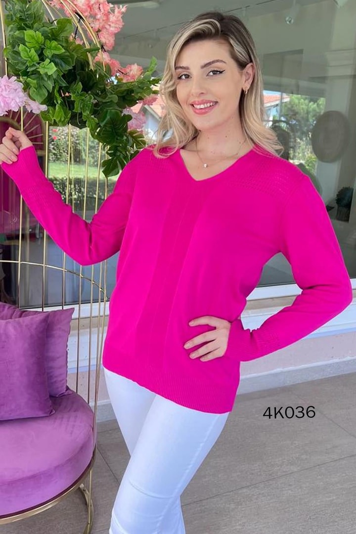 V Yaka Ajurlu Triko Bluz