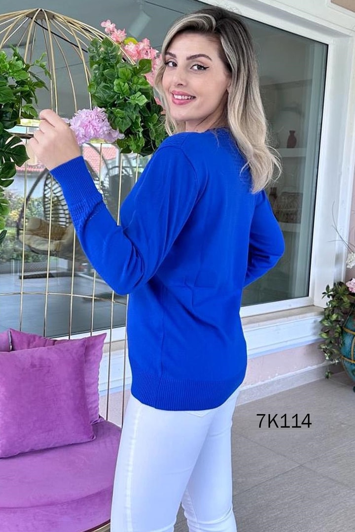 V Yaka Ajurlu Triko Bluz