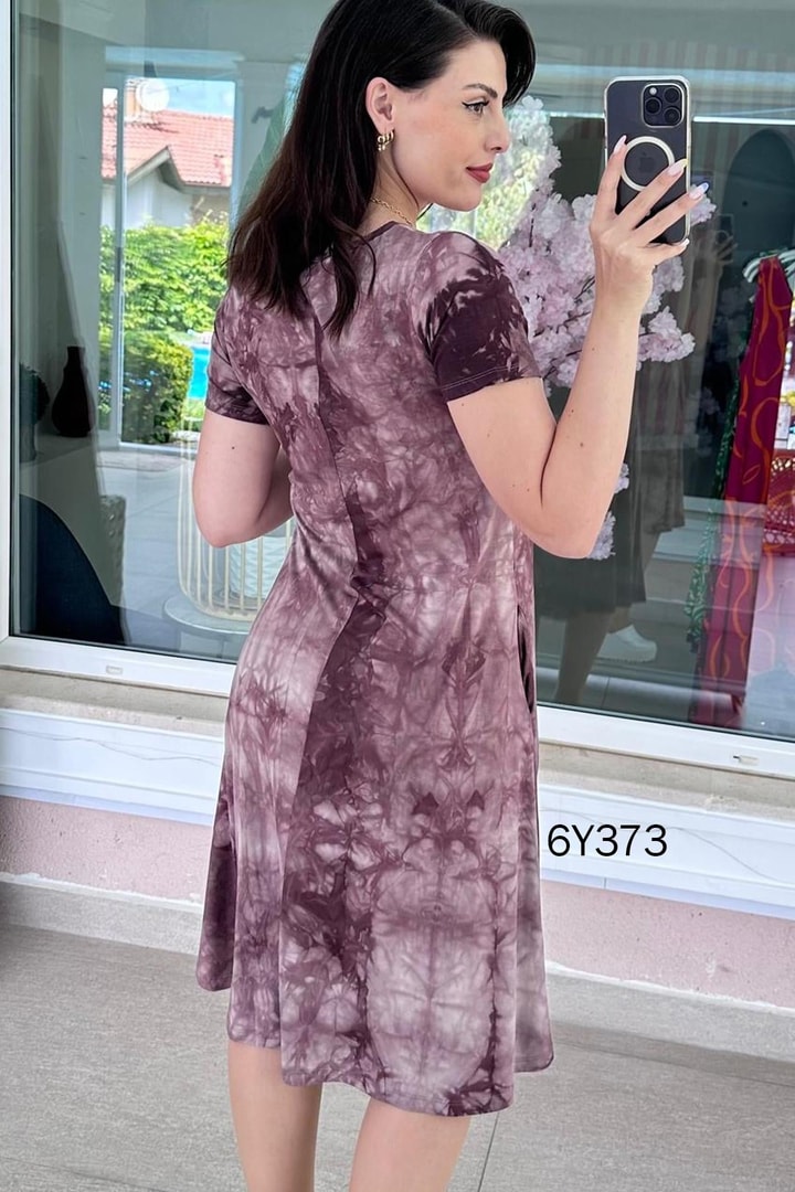 V Yaka Batik Viskon Kumaş Elbise