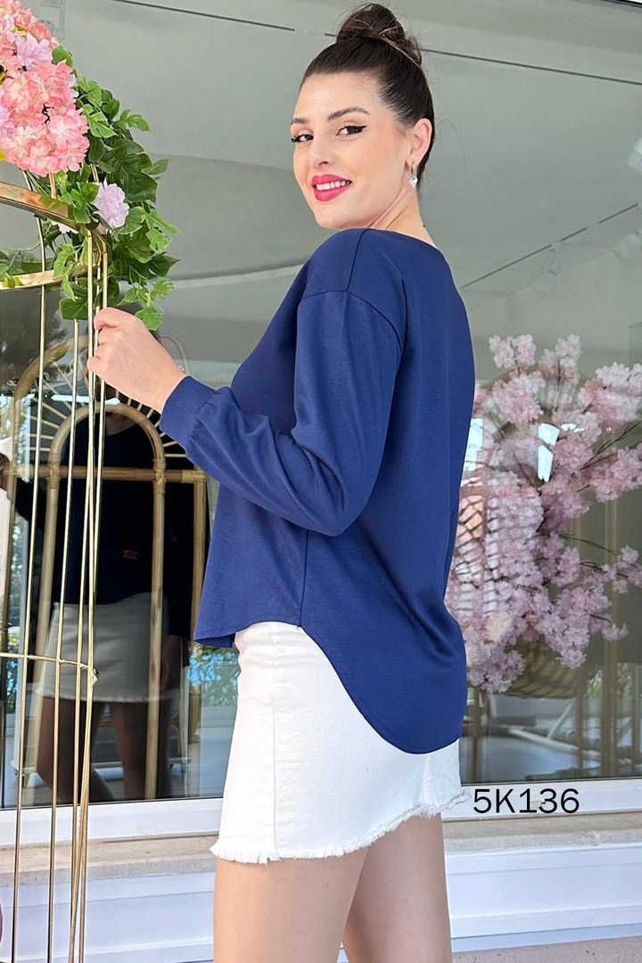V Yaka Modal Kumaş Sweatshirt