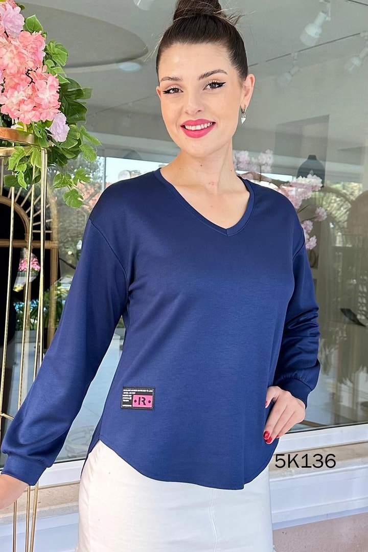V Yaka Modal Kumaş Sweatshirt