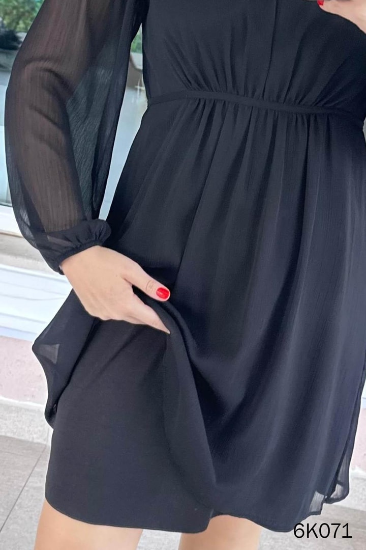 V Yaka Multi Şifon Elbise