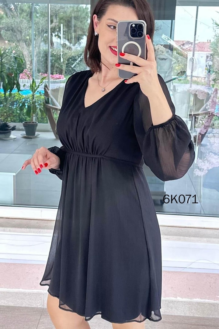 V Yaka Multi Şifon Elbise