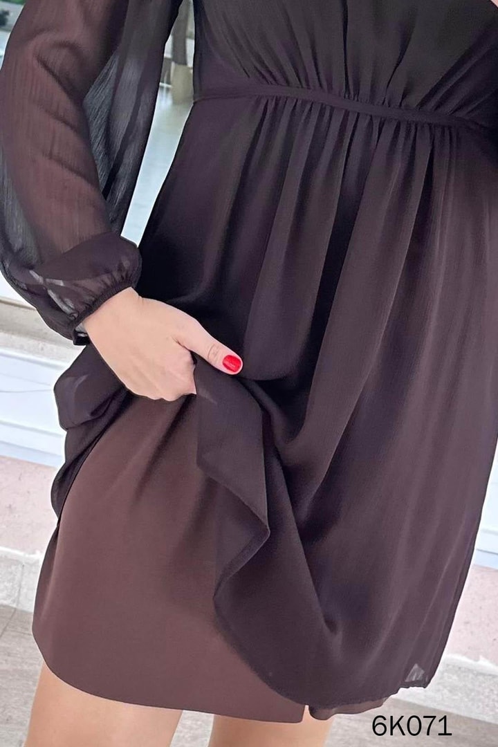 V Yaka Multi Şifon Elbise