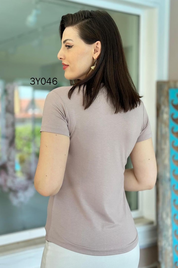 V Yaka Pamuklu Viskon Tshirt