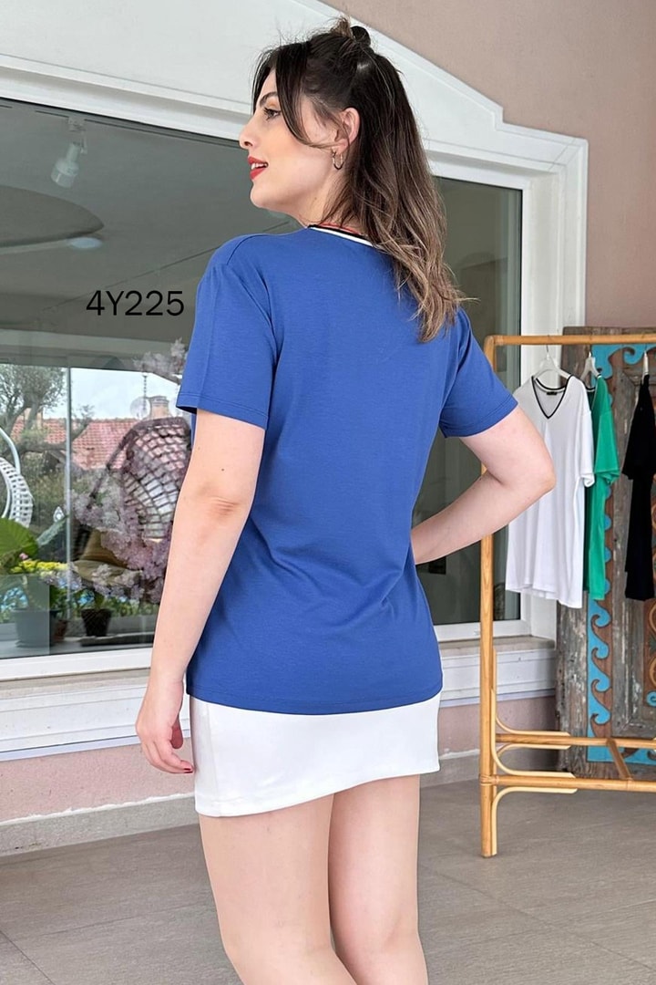V Yaka Ribanalı Viskon Tshirt