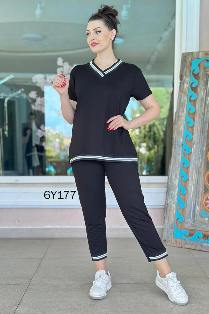 V Yaka Şeritli 2 İplik Takım