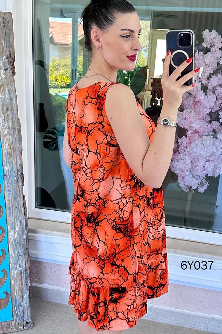 V Yaka Sıfır Kol Viskon Elbise
