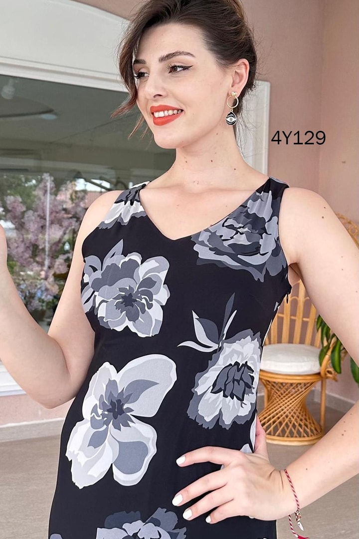 V Yaka Şifon Elbise