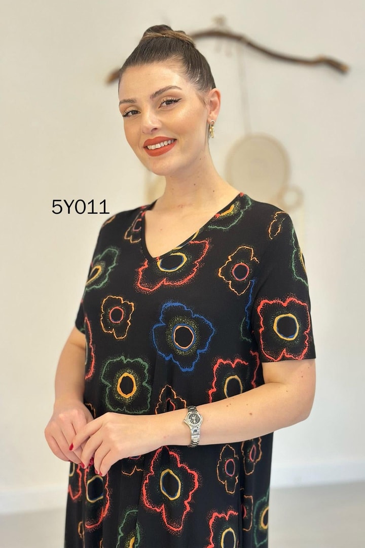 V Yaka Viskon Penye Elbise
