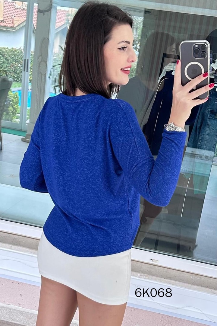 V Yaka Yarasa Kol Yumoş Triko Bluz