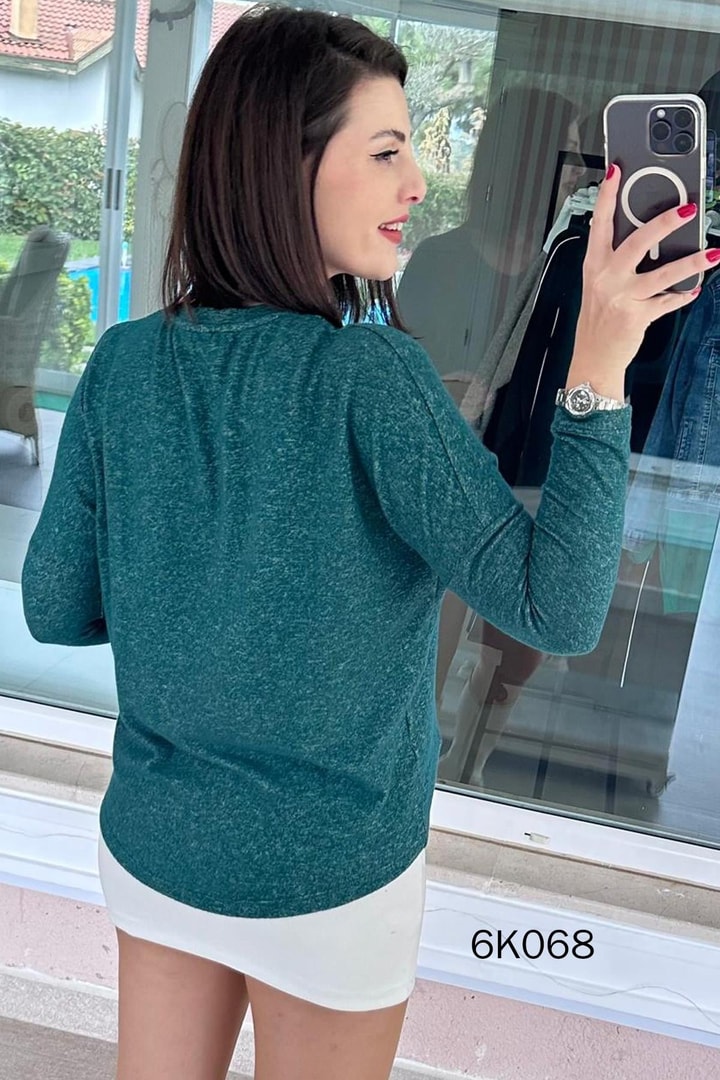 V Yaka Yarasa Kol Yumoş Triko Bluz