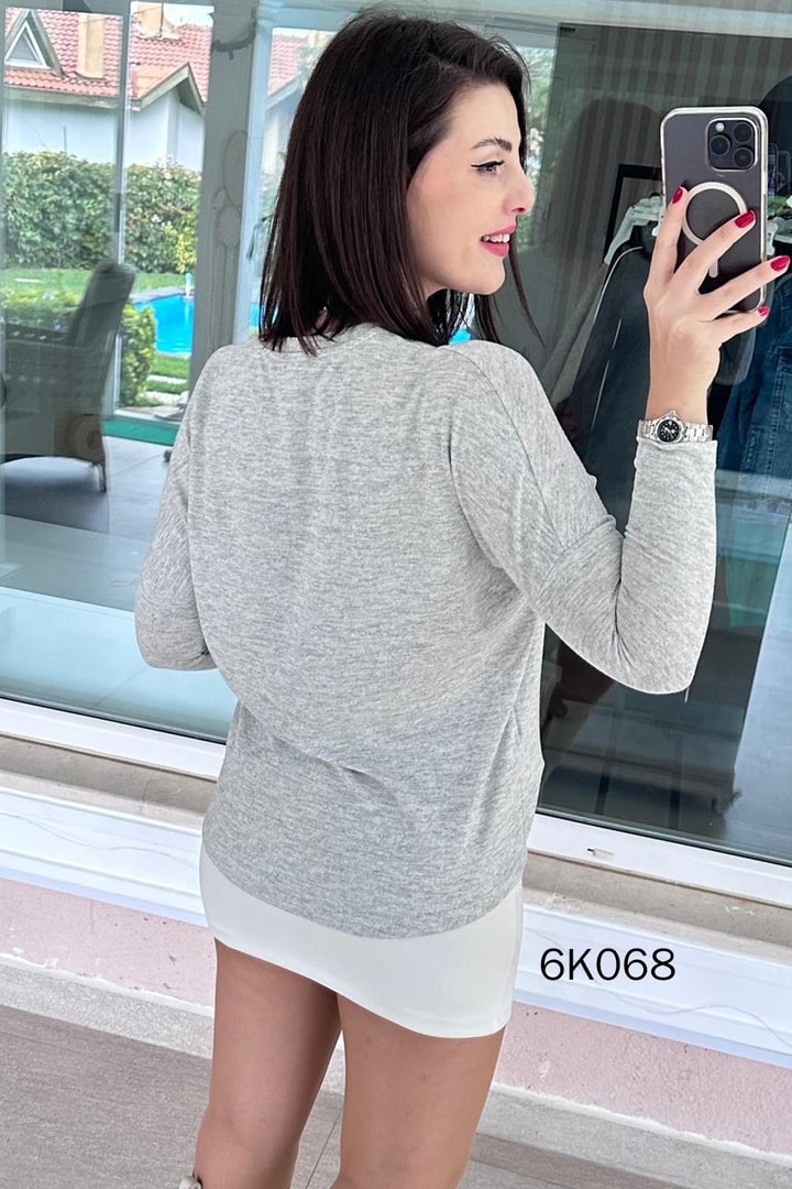 V Yaka Yarasa Kol Yumoş Triko Bluz