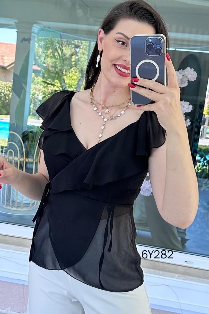 Volanlı Şifon Bluz