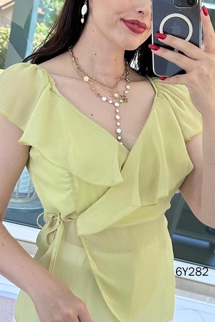 Volanlı Şifon Bluz