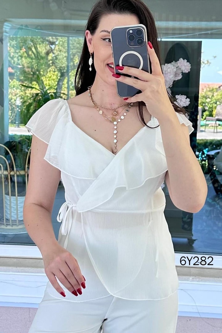 Volanlı Şifon Bluz