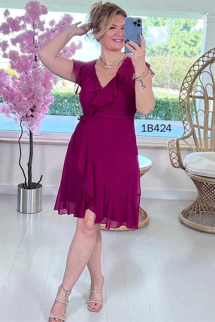 Volanlı Şifon Elbise