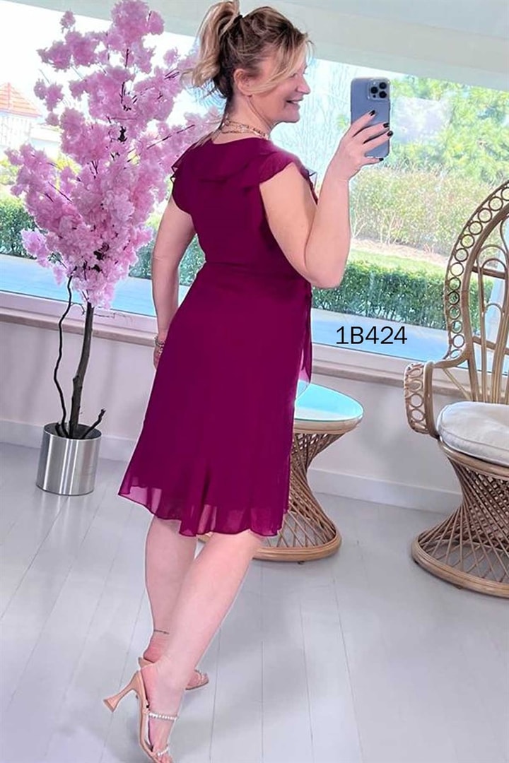 Volanlı Şifon Elbise