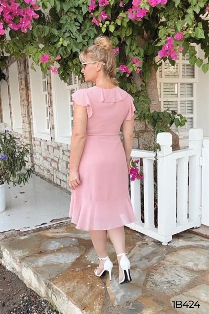 Volanlı Şifon Elbise