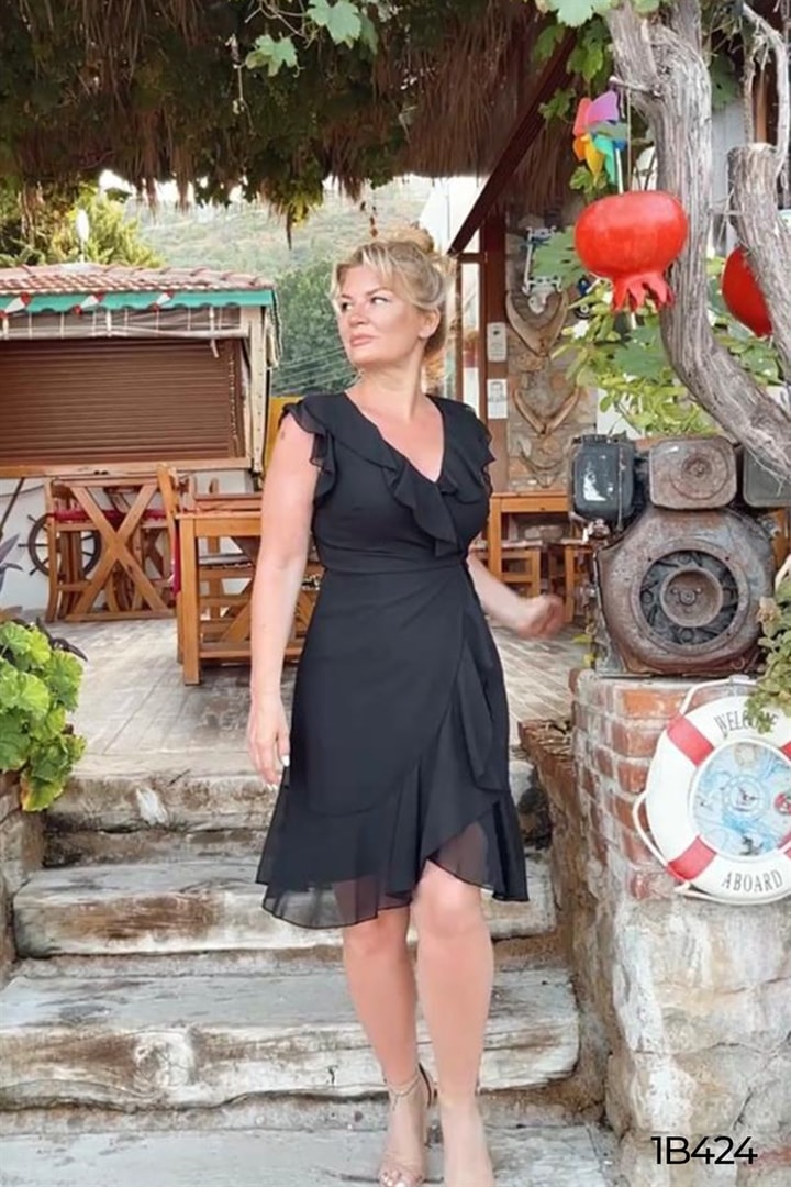 Volanlı Şifon Elbise
