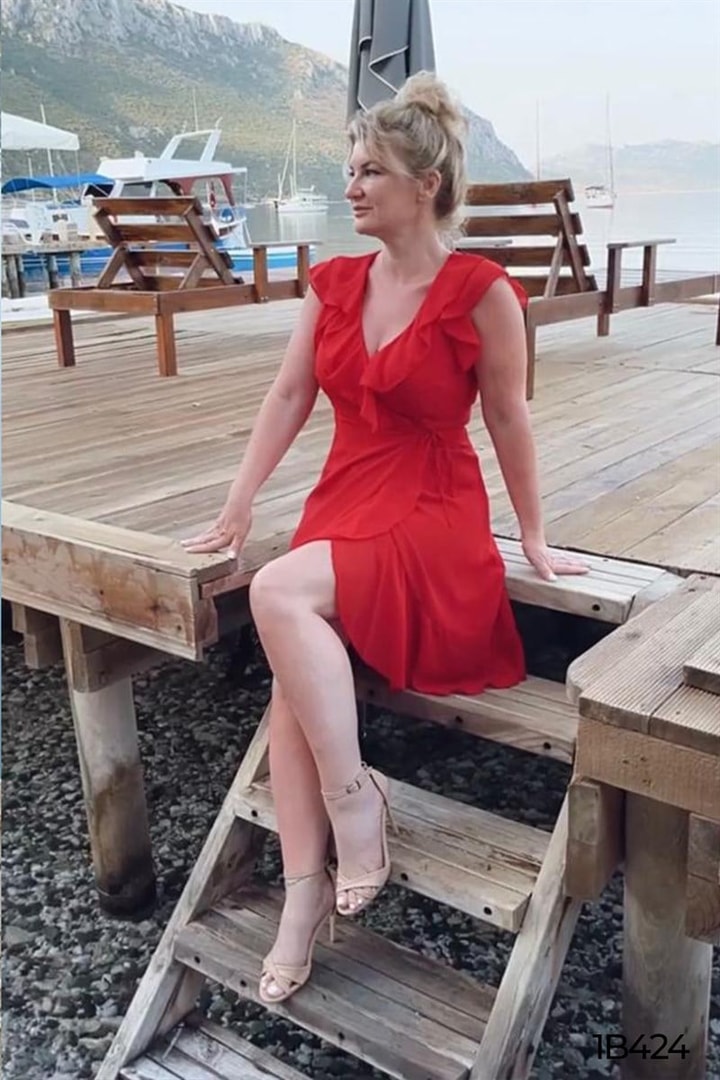Volanlı Şifon Elbise