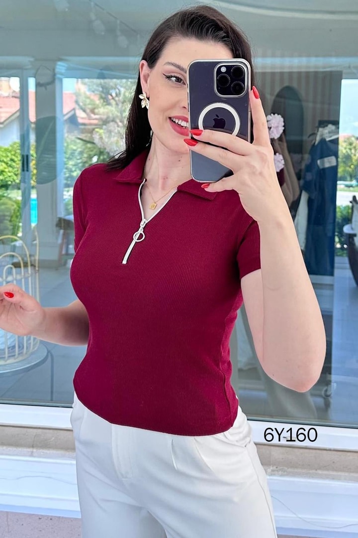 Yakası Fermuarlı Polo Yaka Fitilli Kaşkorse Tshirt