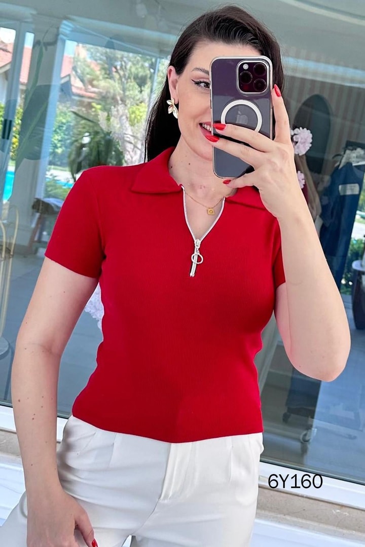Yakası Fermuarlı Polo Yaka Fitilli Kaşkorse Tshirt