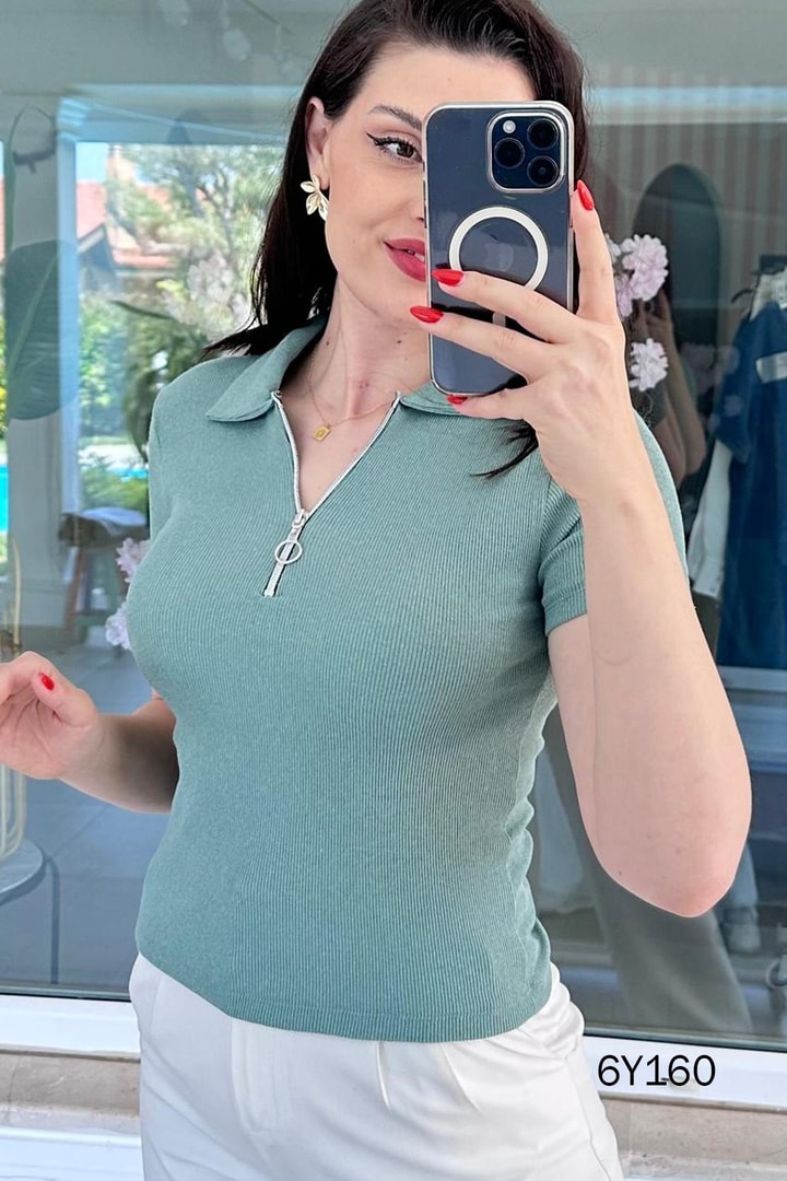 Yakası Fermuarlı Polo Yaka Fitilli Kaşkorse Tshirt