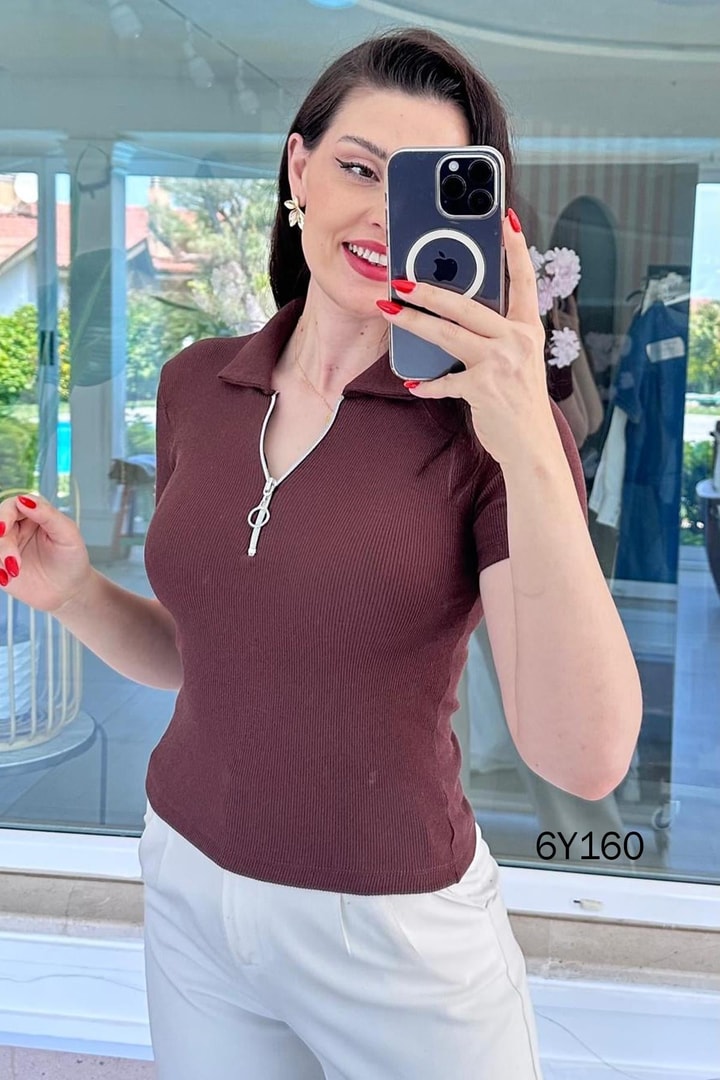 Yakası Fermuarlı Polo Yaka Fitilli Kaşkorse Tshirt