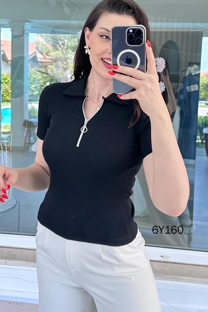 Yakası Fermuarlı Polo Yaka Fitilli Kaşkorse Tshirt