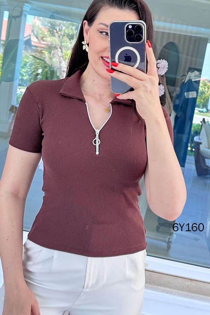 Yakası Fermuarlı Polo Yaka Fitilli Kaşkorse Tshirt