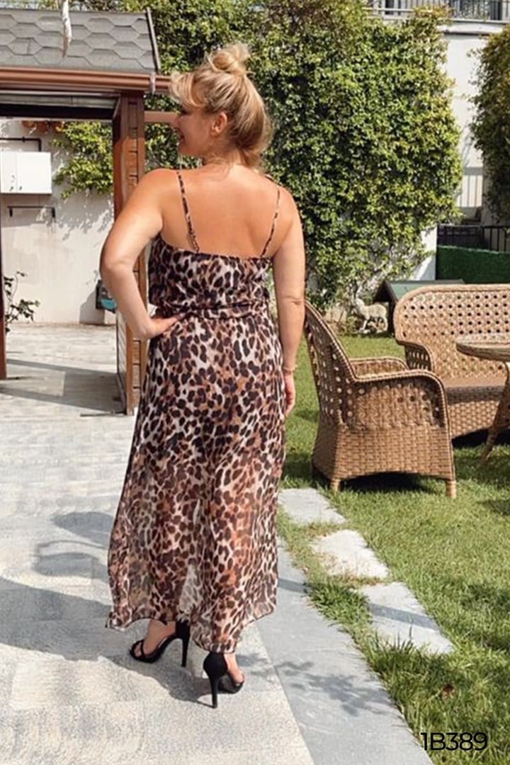 Yakası Volanlı İp Askılı Şifon Elbise